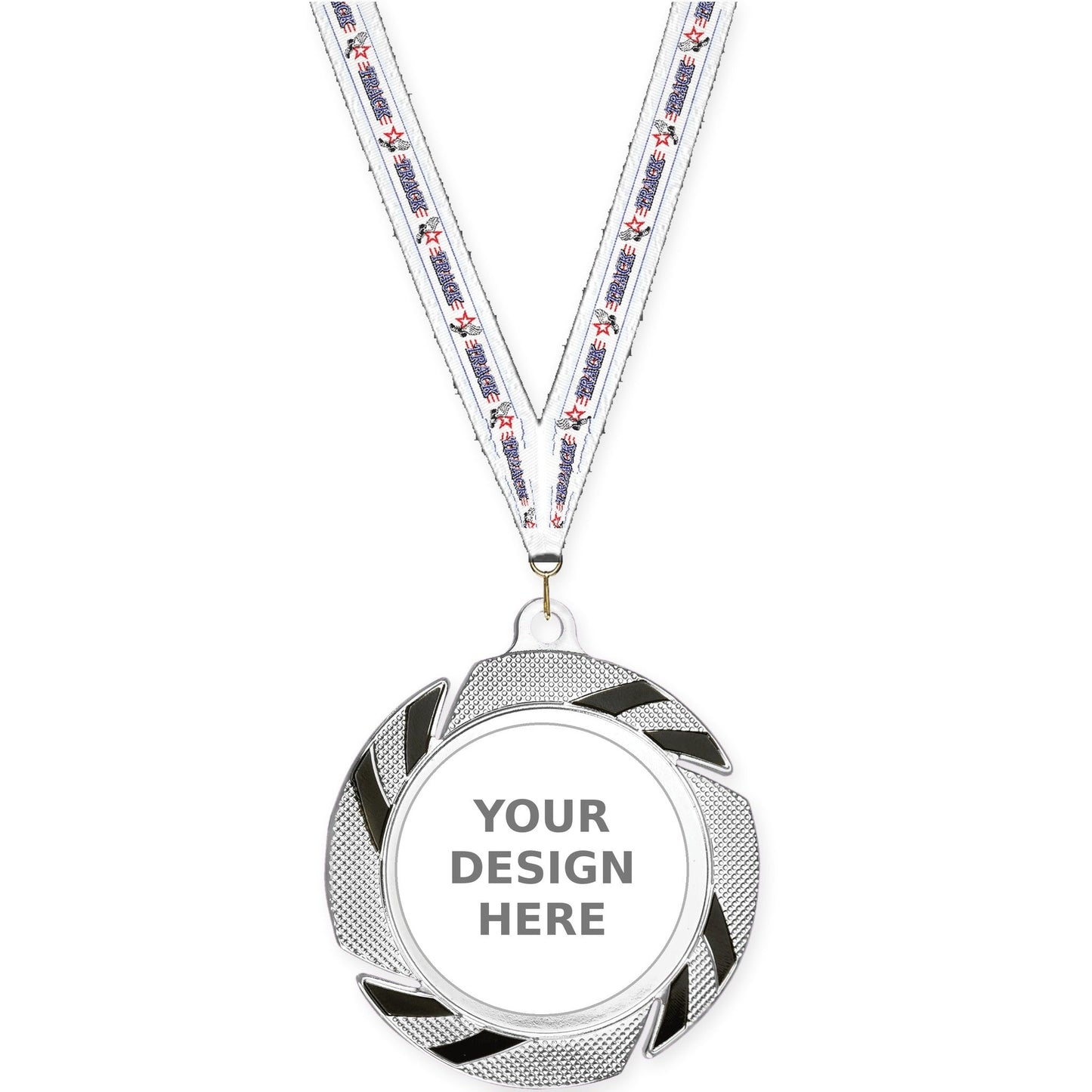 2 3/4 inch Two-Tone Swoosh insert medal in silver/black with Track neck ribbon