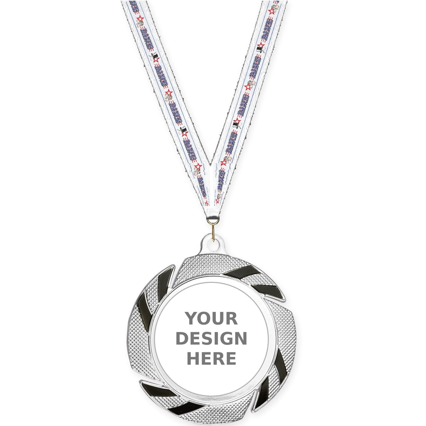 2 3/4 inch Two-Tone Swoosh insert medal in silver/black with Dance neck ribbon