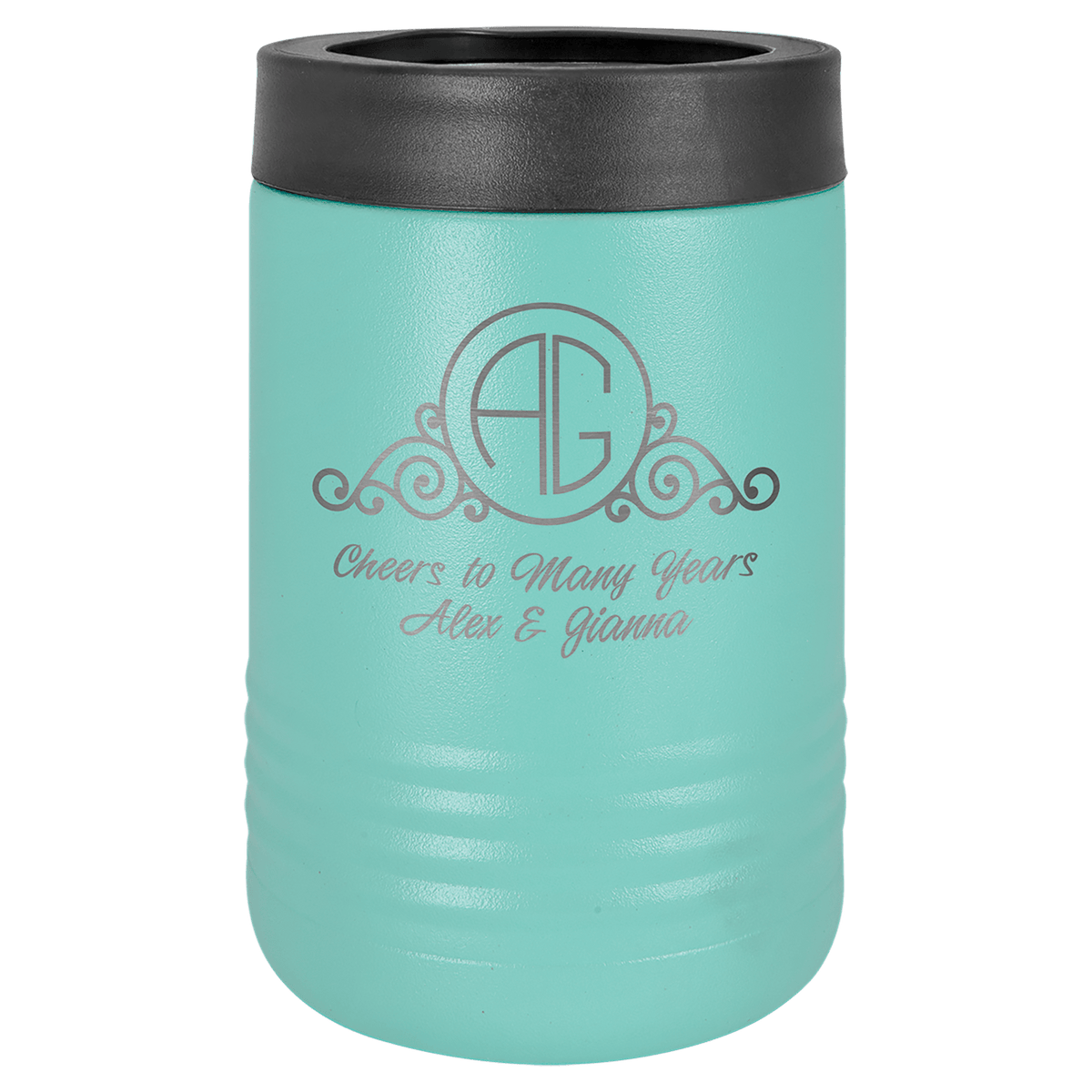 Personalized insulated can cooler in teal