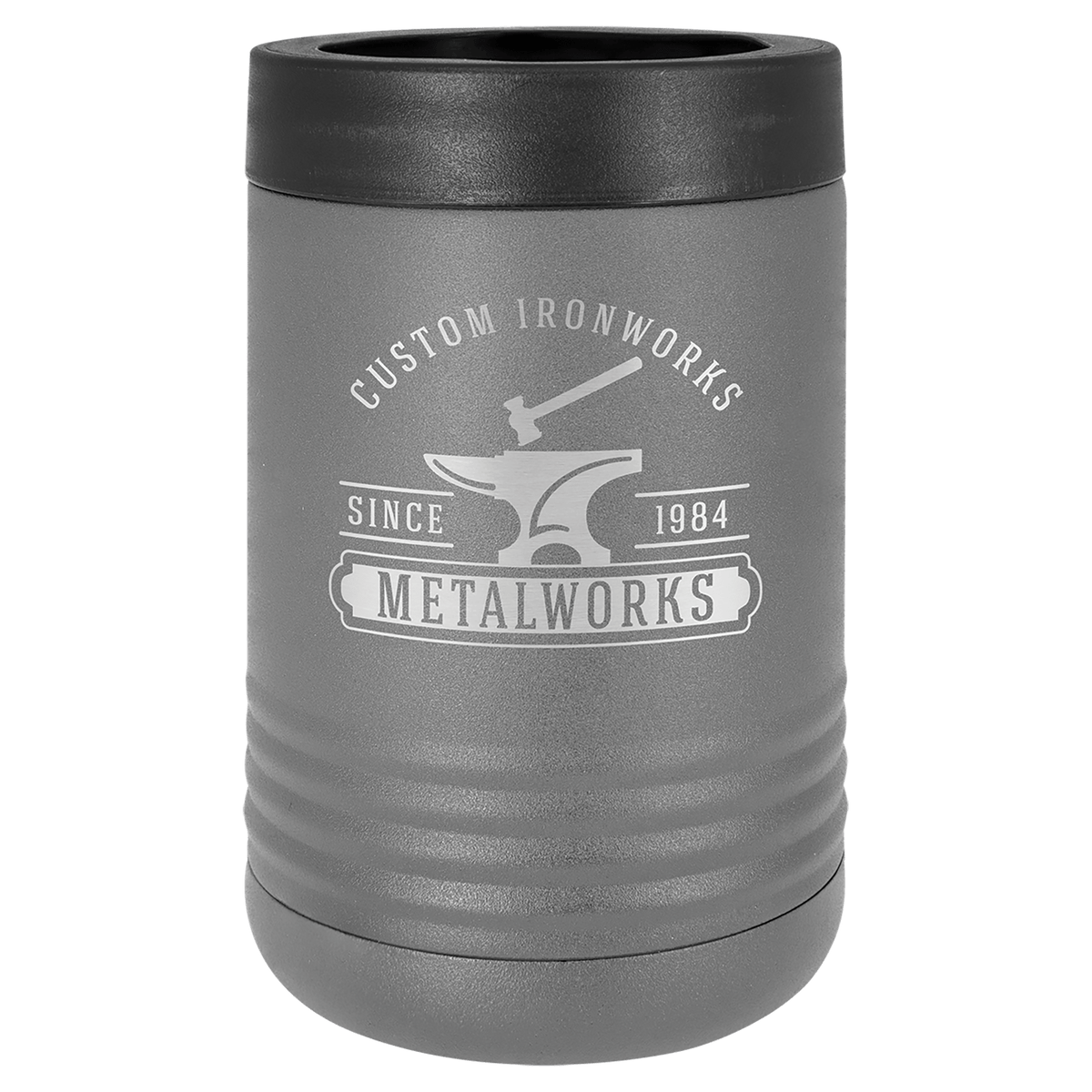 Personalized insulated can cooler in dark gray