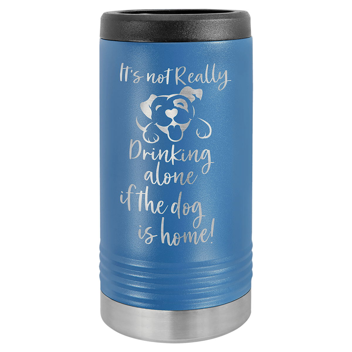 Personalized insulated slim can cooler in royal blue