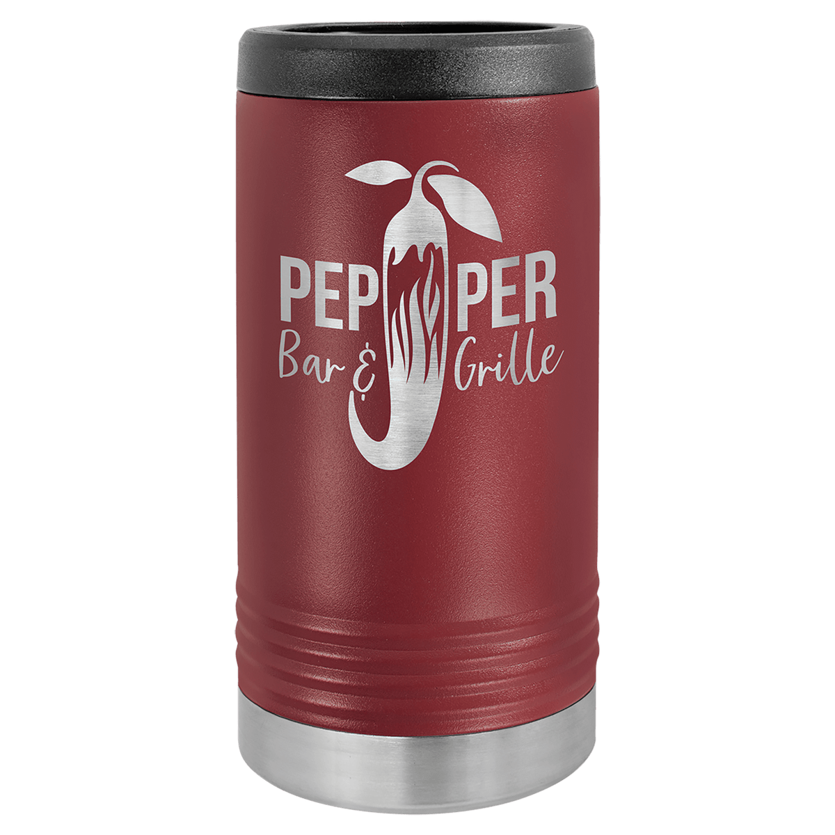 Personalized insulated slim can cooler in maroon