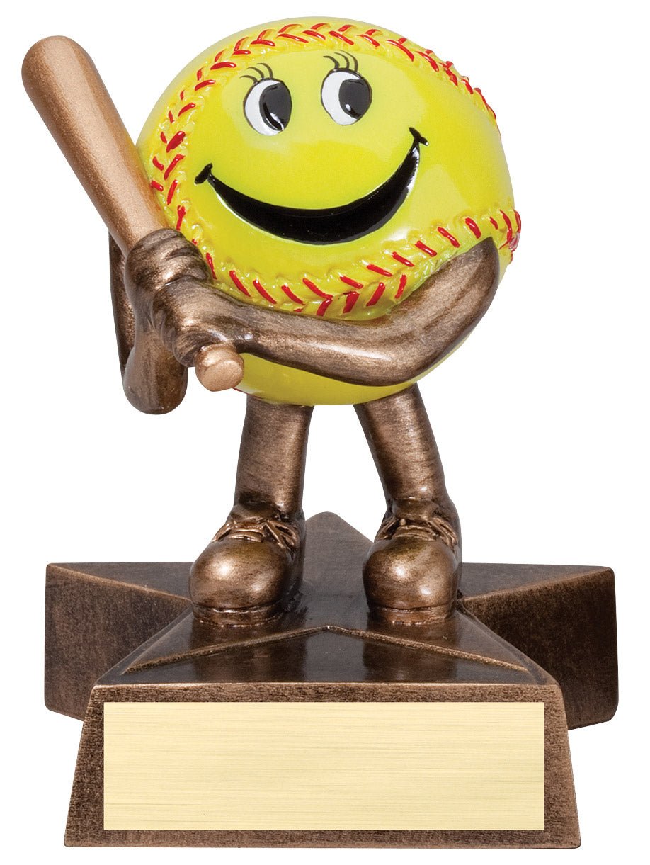 Smiling Softball Buddy Trophy – 4 in. with engraving plate, Townline Trophy & Design