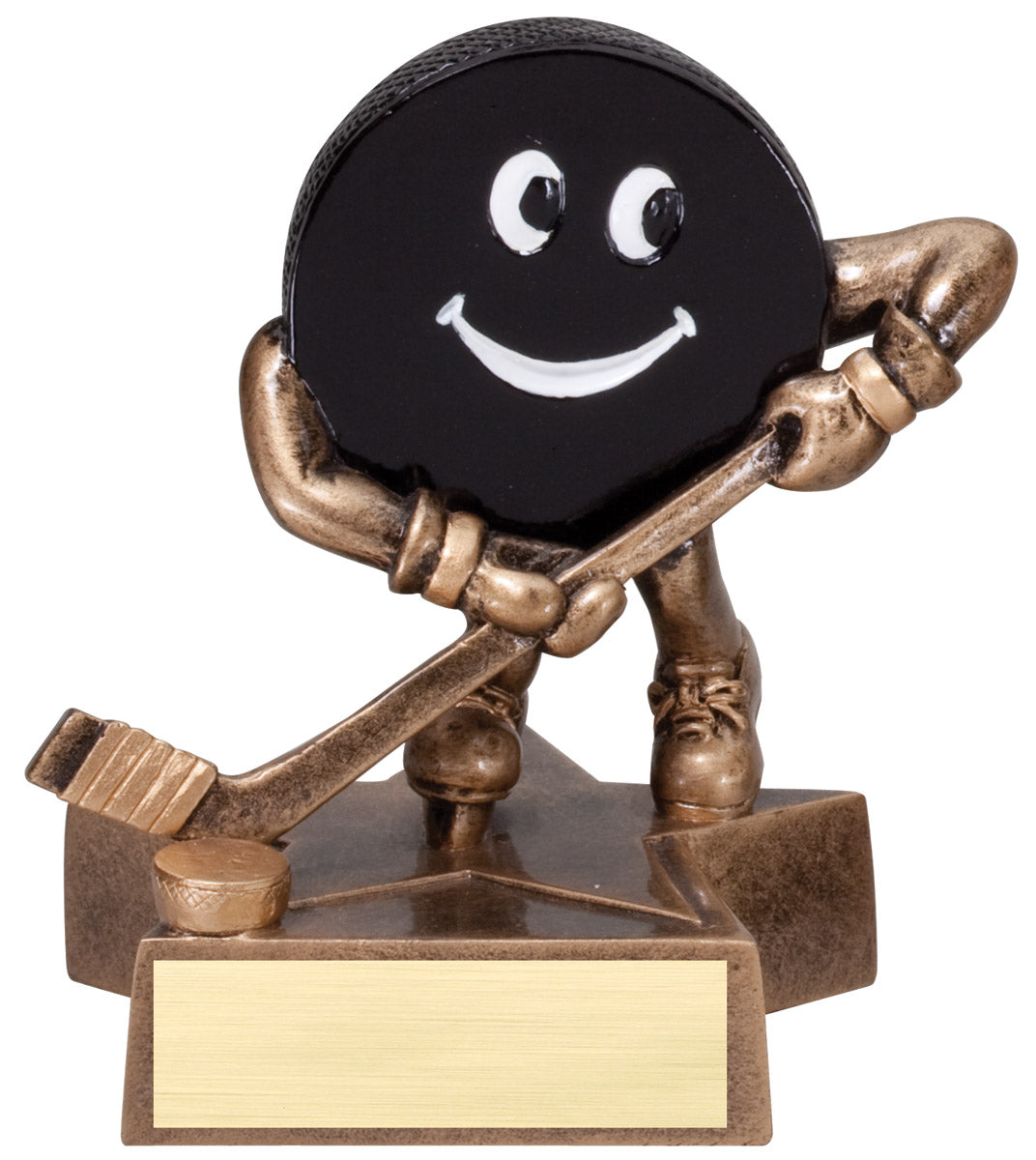 Little Buddy hockey puck trophy, smiling puck character