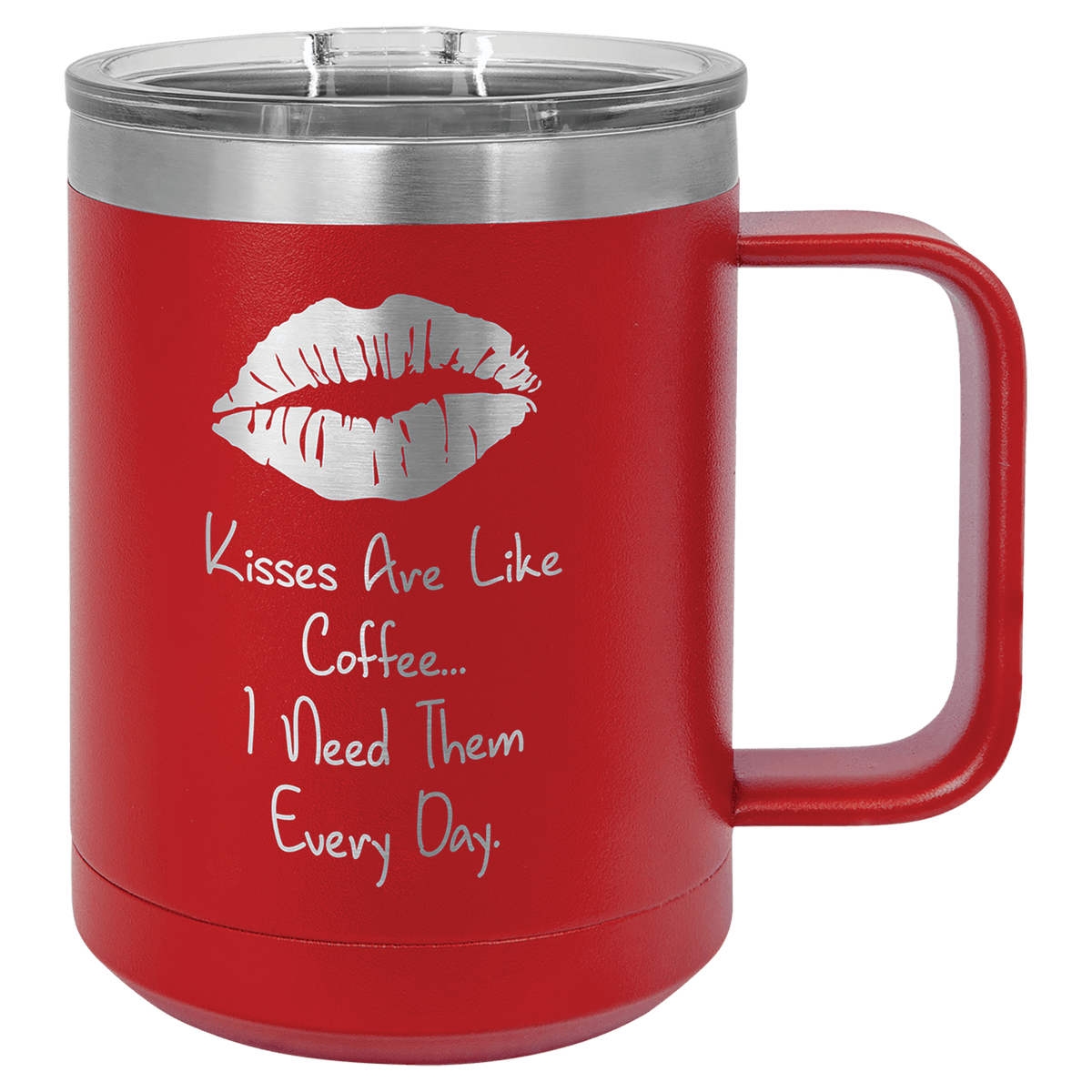 Personalized 15 oz insulated coffee mug with slider lid in red