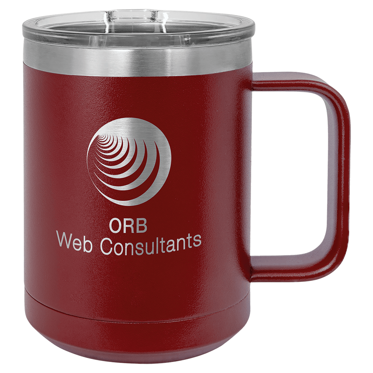 Personalized 15 oz insulated coffee mug with slider lid in maroon