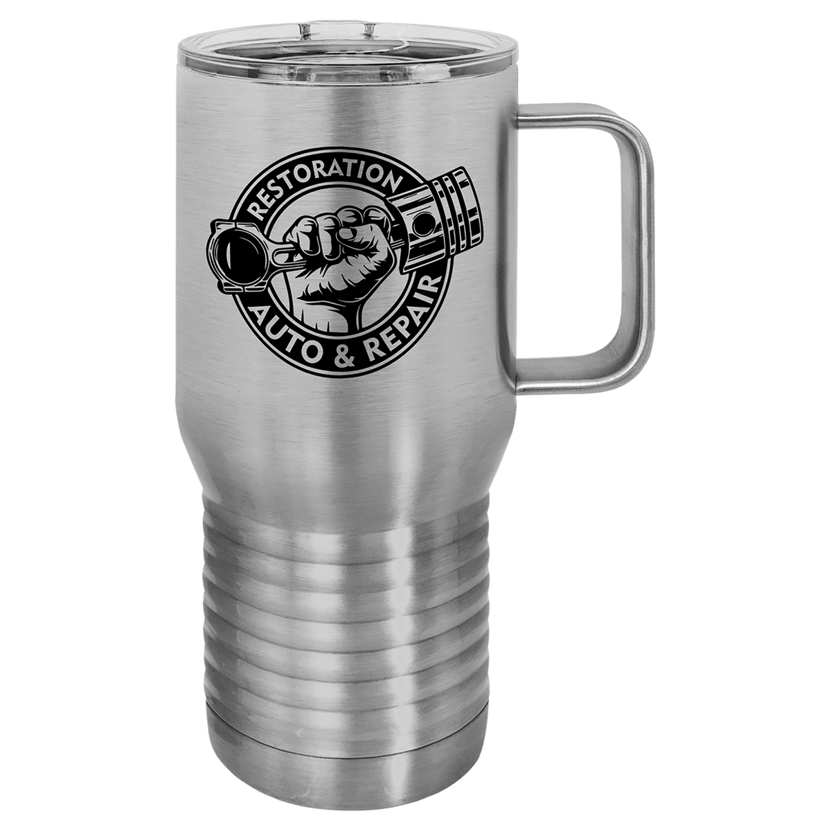 Personalized 20 oz insulated travel mug with slider lid in stainless steel