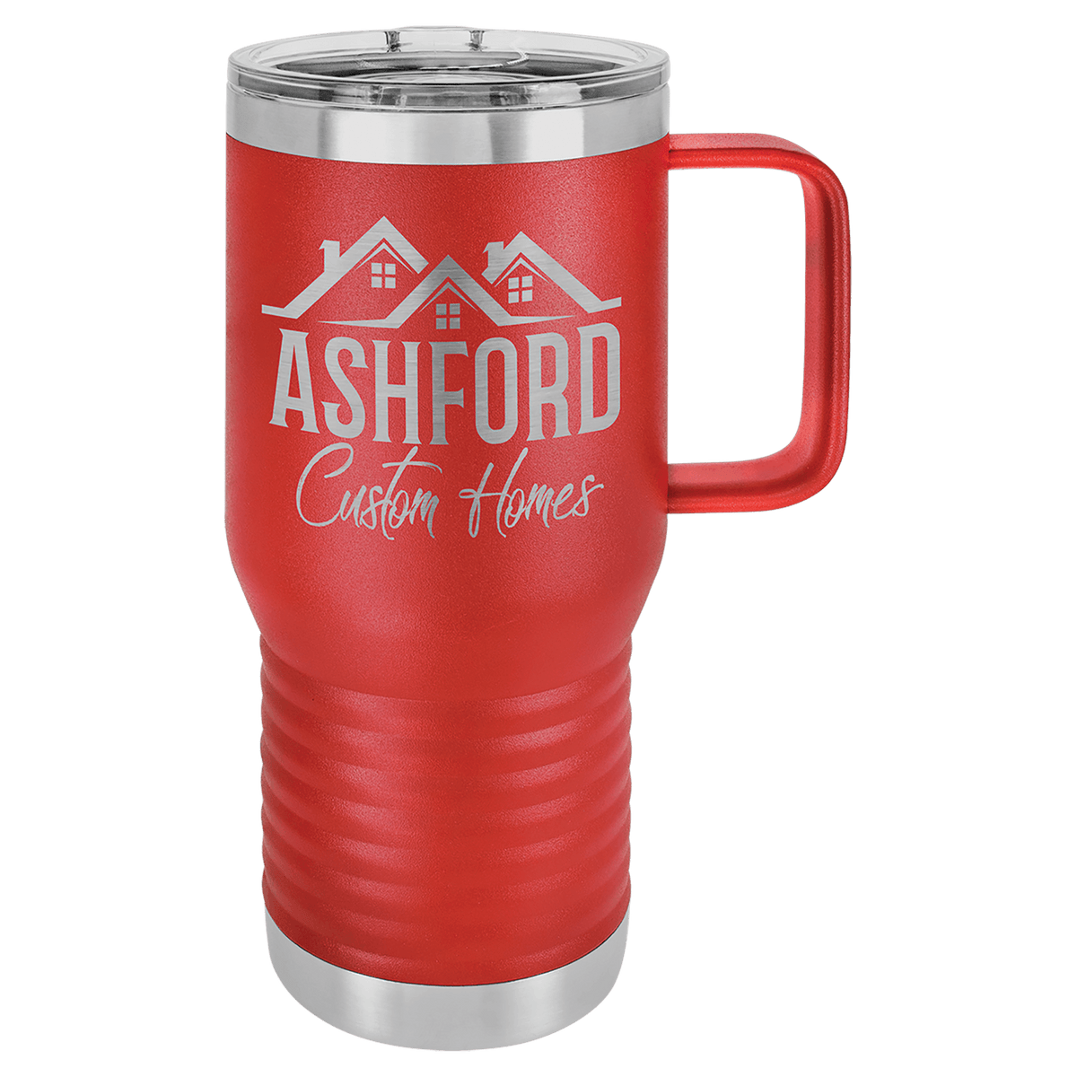 Personalized 20 oz insulated travel mug with slider lid in red