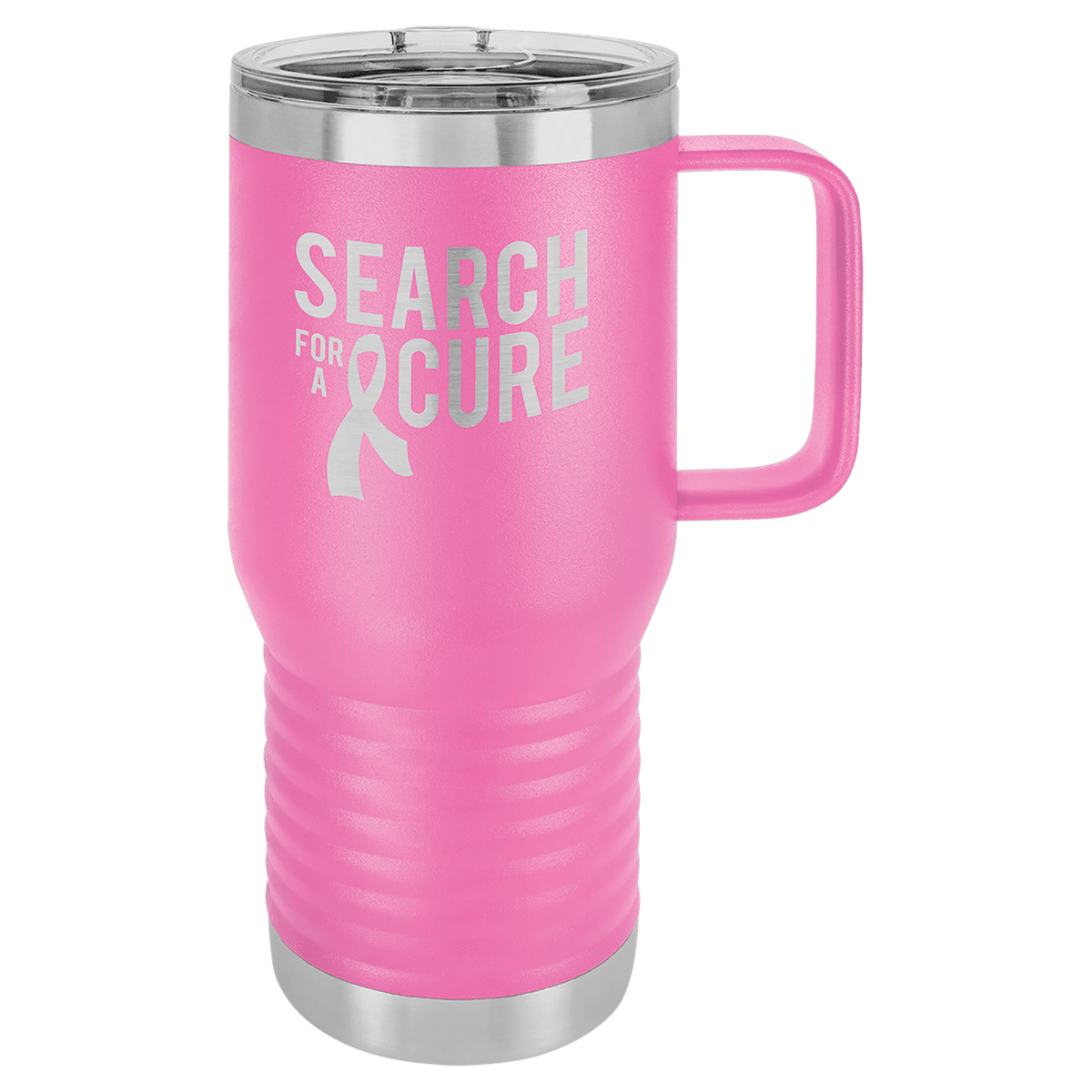 Personalized 20 oz insulated travel mug with slider lid in pink