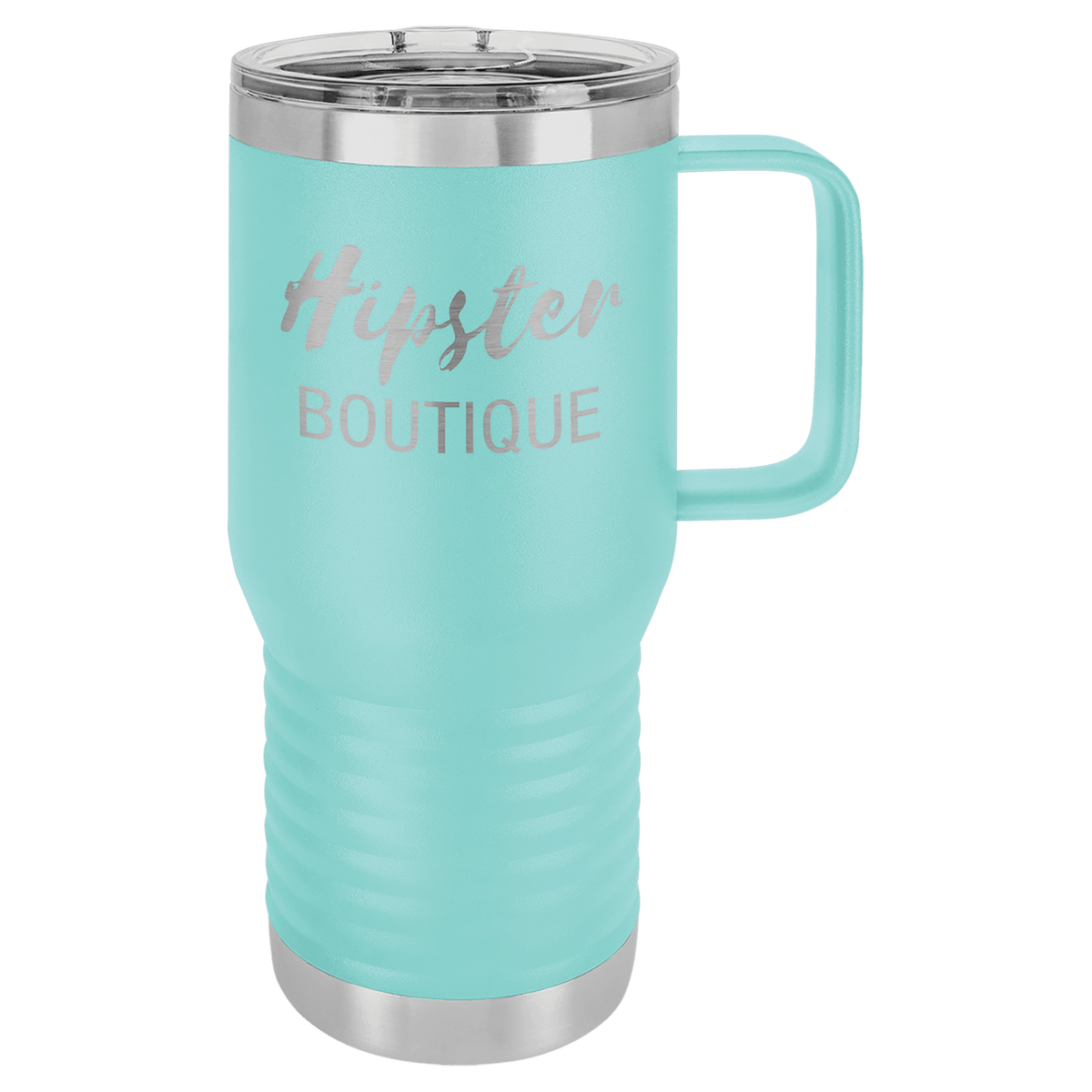 Personalized 20 oz insulated travel mug with slider lid in teal