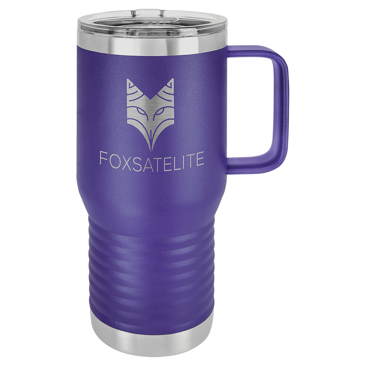 Personalized 20 oz insulated travel mug with slider lid in purple