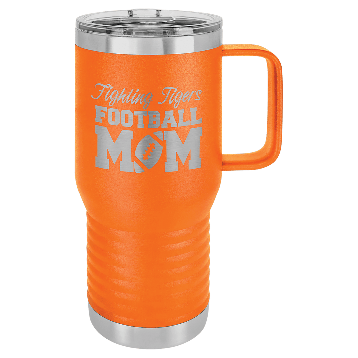 Personalized 20 oz insulated travel mug with slider lid in orange
