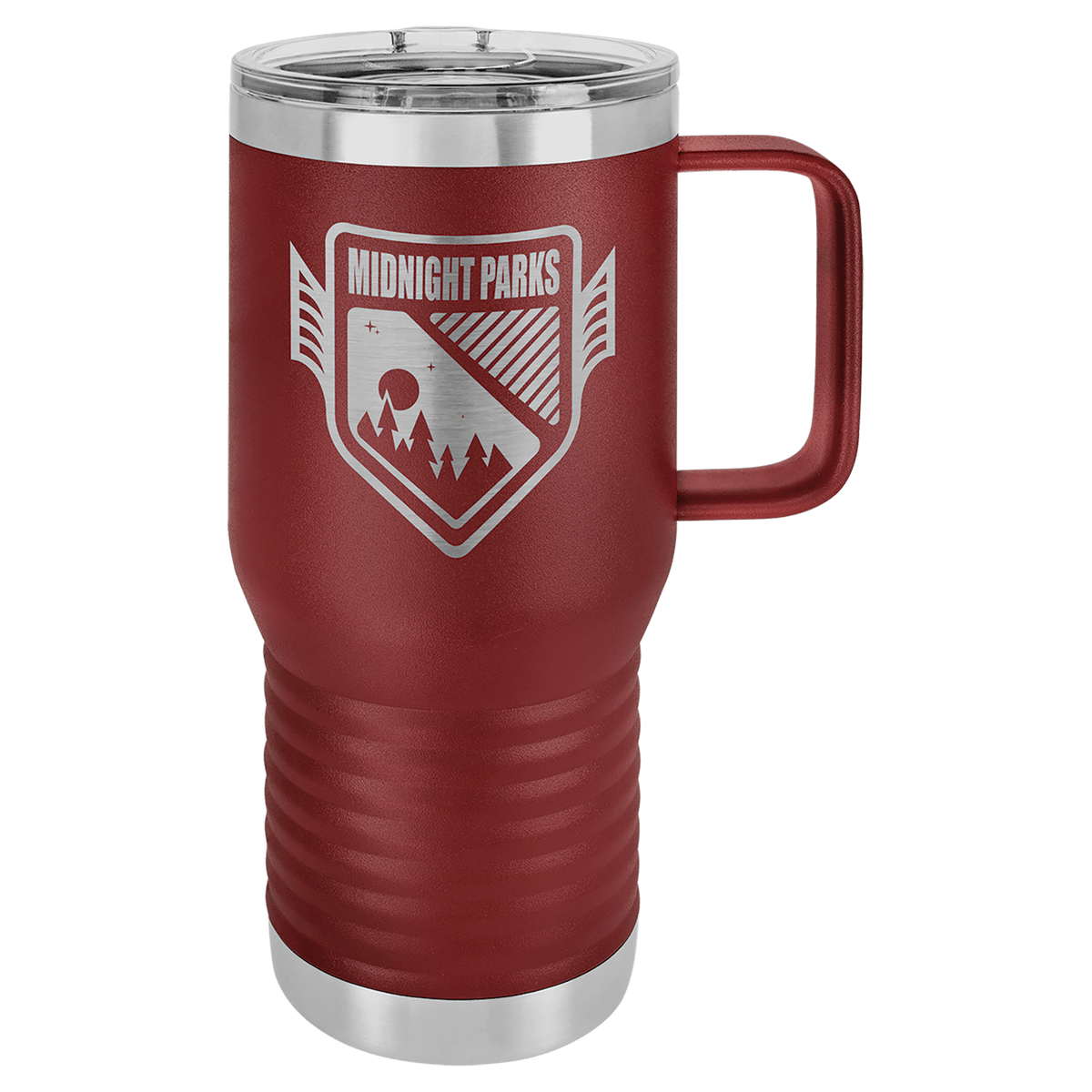 Personalized 20 oz insulated travel mug with slider lid in maroon