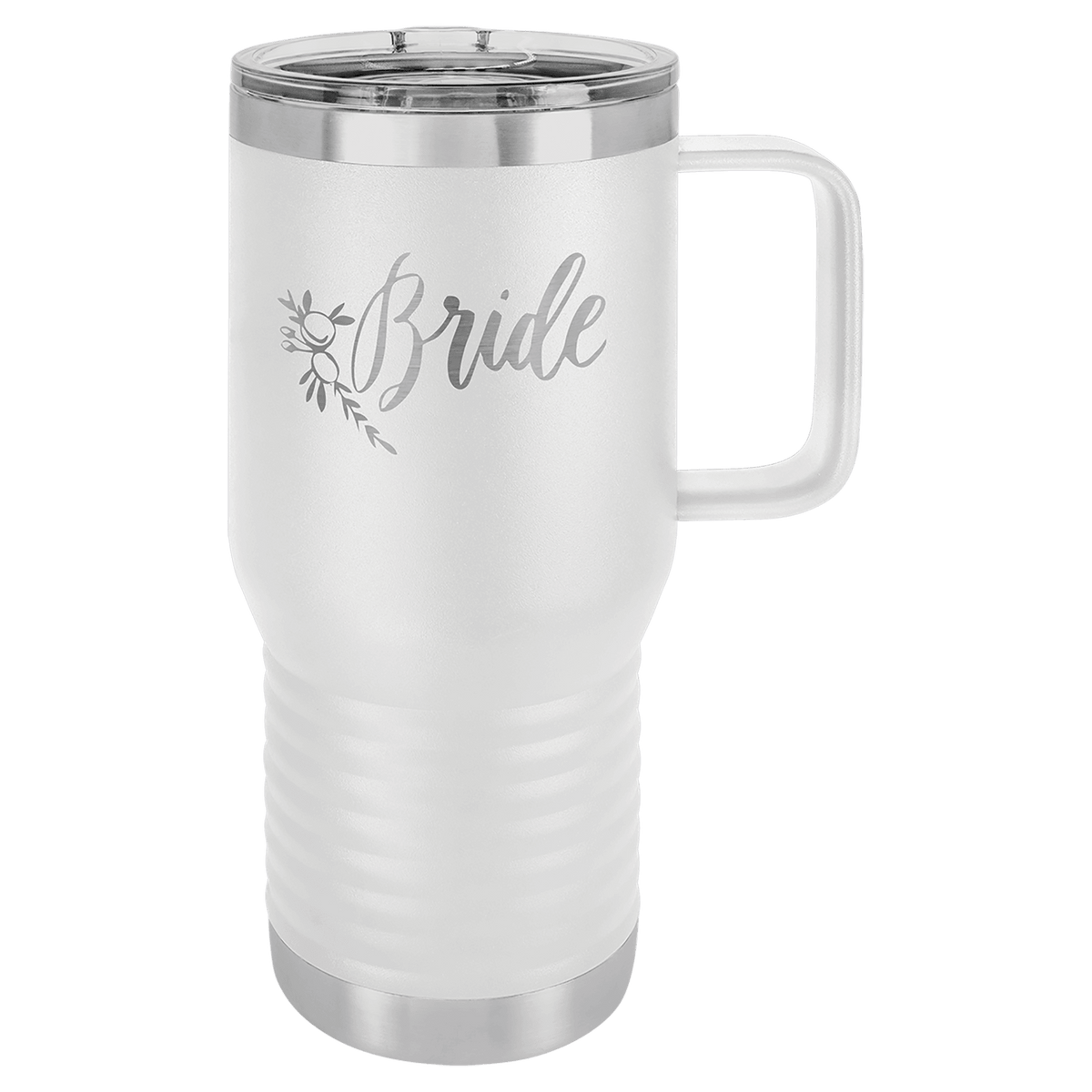 Personalized 20 oz insulated travel mug with slider lid in white