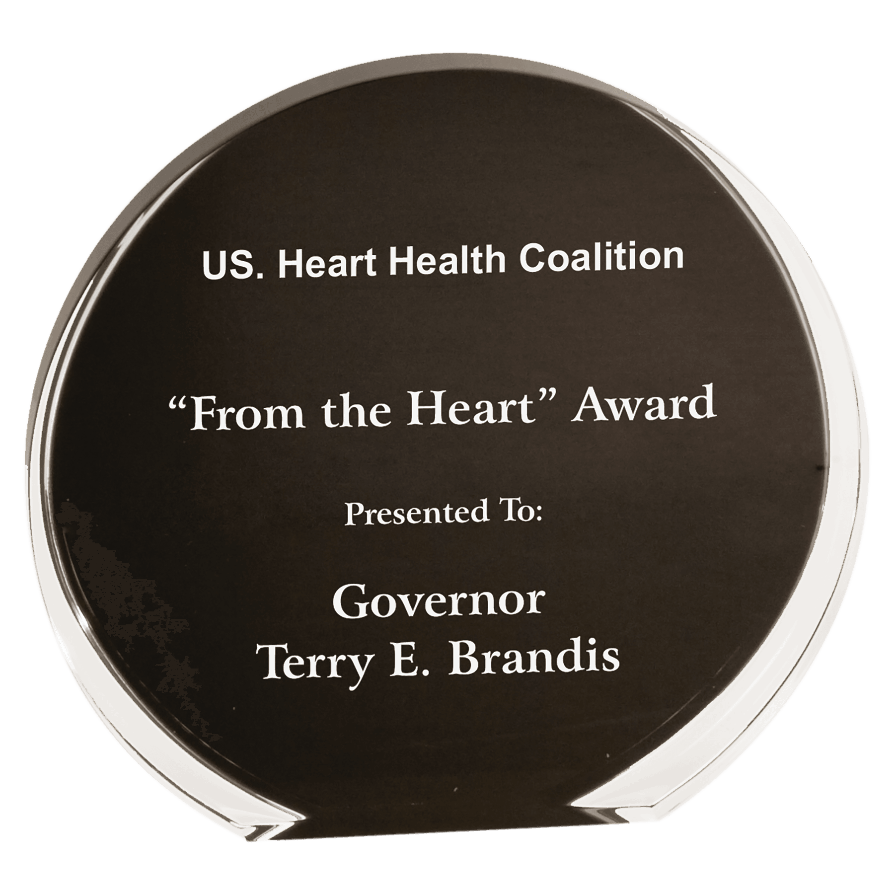 Black & Clear Luminary Circle Acrylic award, 5 1/2", self-standing acrylic with clear engraving area