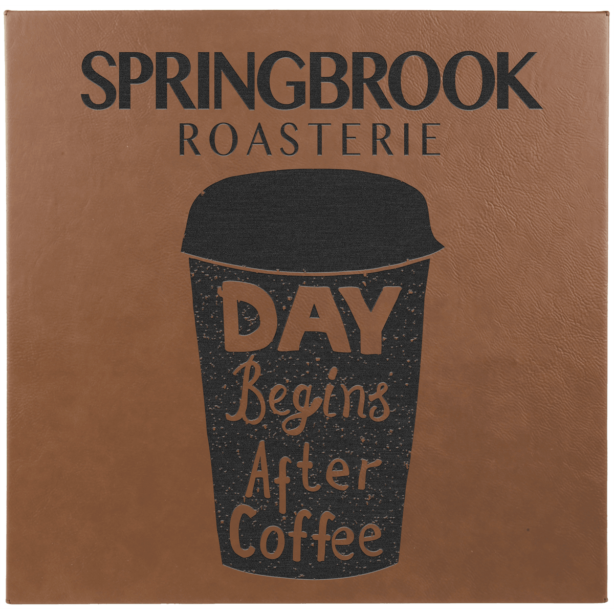 Personalized 14 inch x 14 inch dark brown leatherette wall sign
