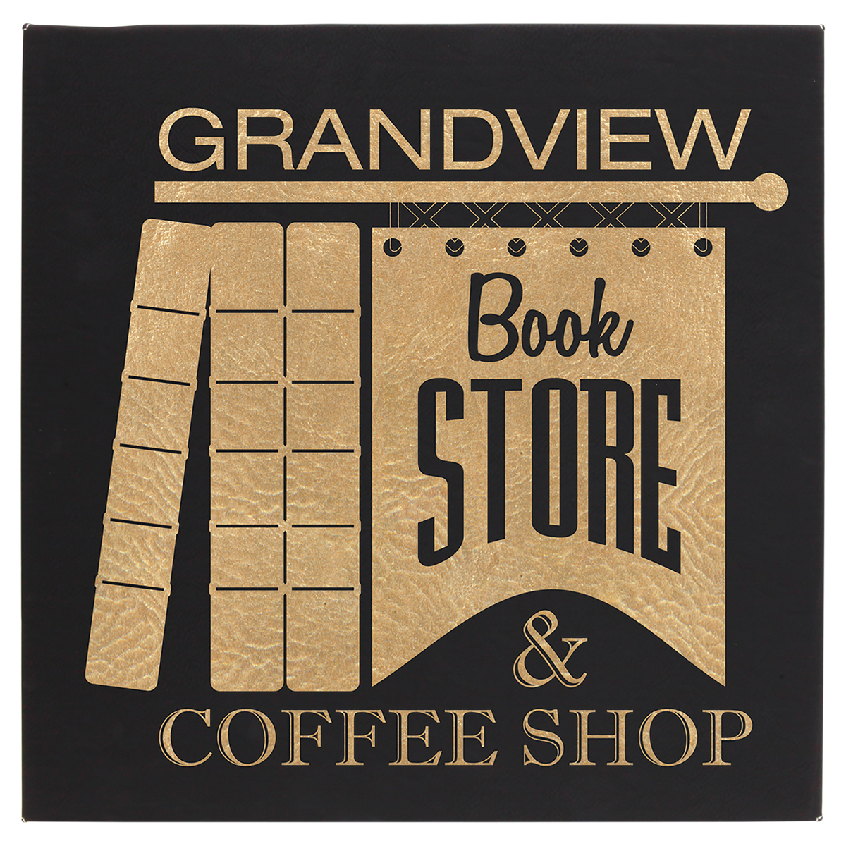 Personalized 14 inch x 14 inch black/gold leatherette wall sign