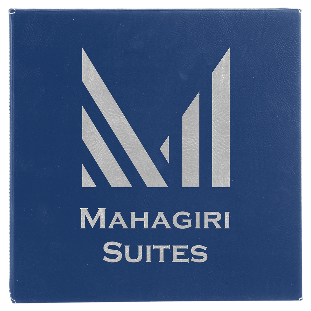 Personalized 14 inch x 14 inch blue/silver leatherette wall sign