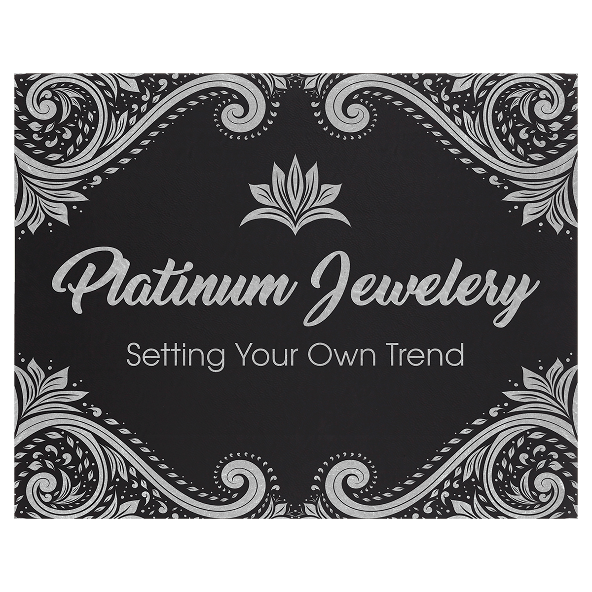 Personalized 12 inch x 18 inch black/silver leatherette wall sign