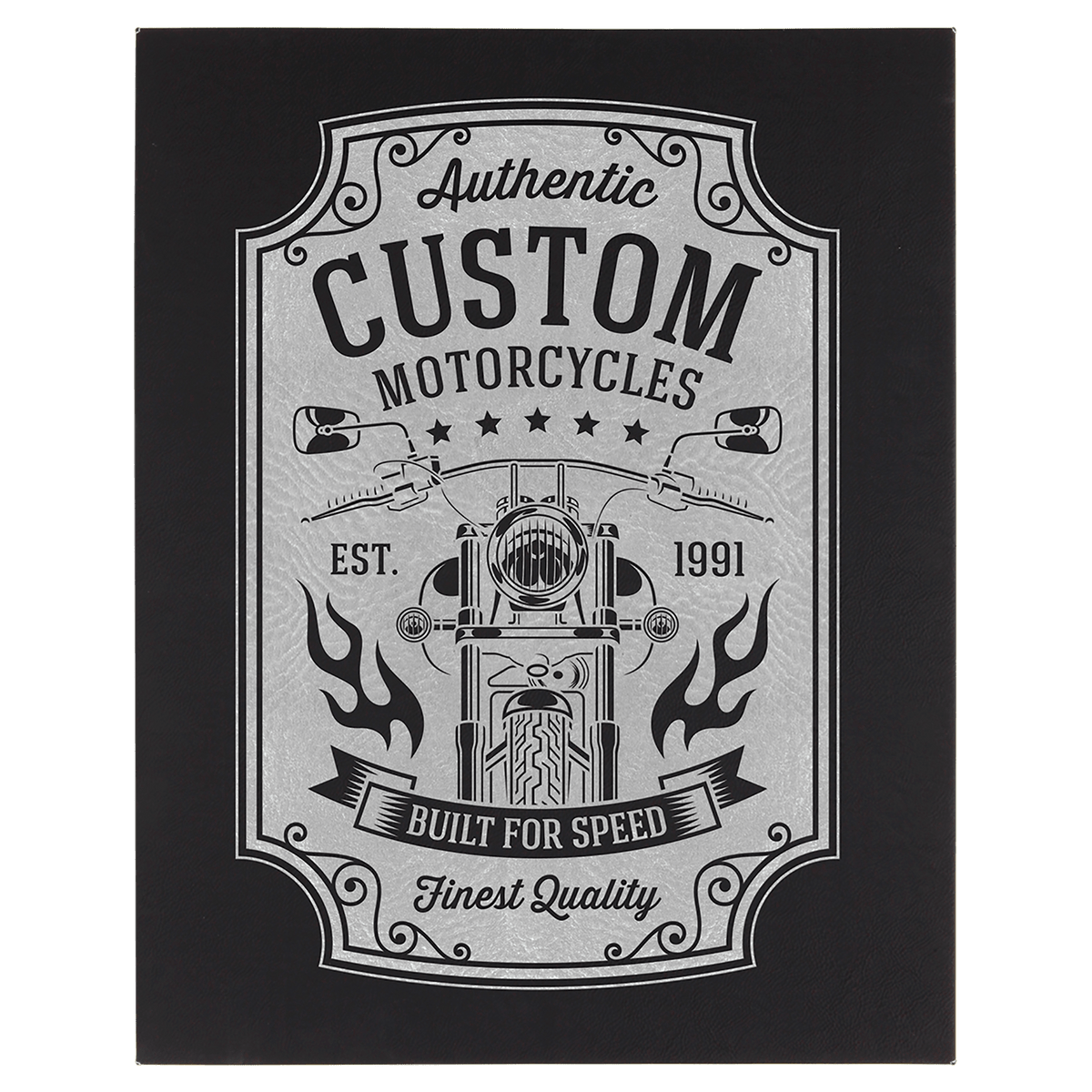 Personalized 16 inch x 20 inch black/silver leatherette wall sign
