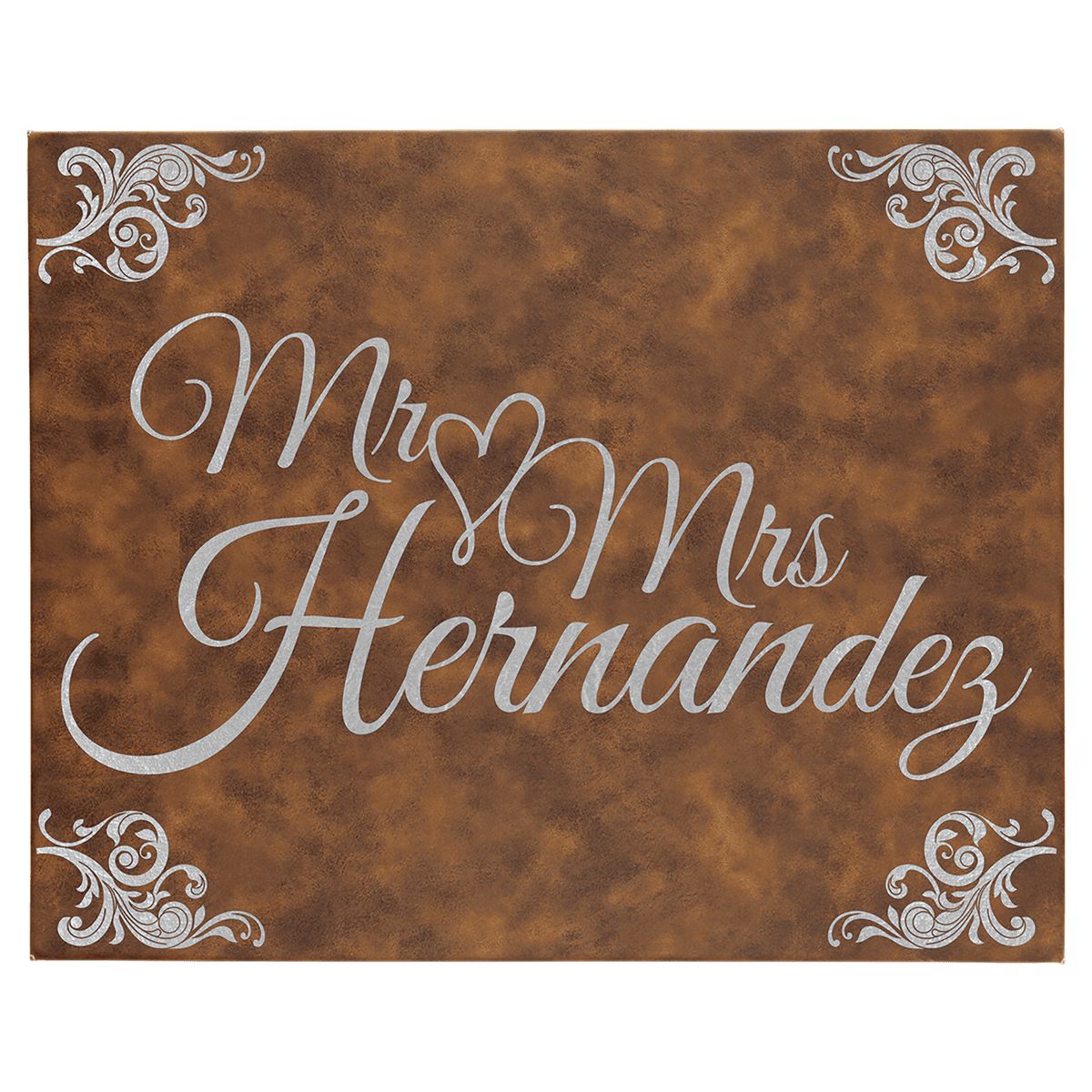 Personalized 16 inch x 20 inch rustic/silver leatherette wall sign