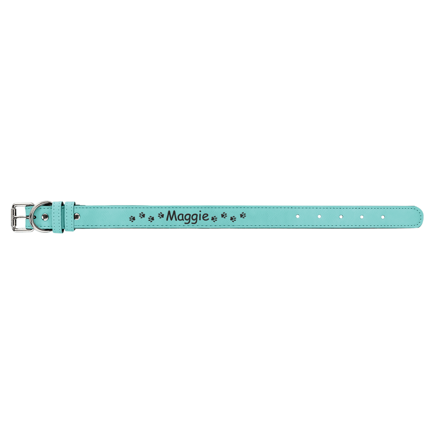 Teal personalized leatherette dog collar