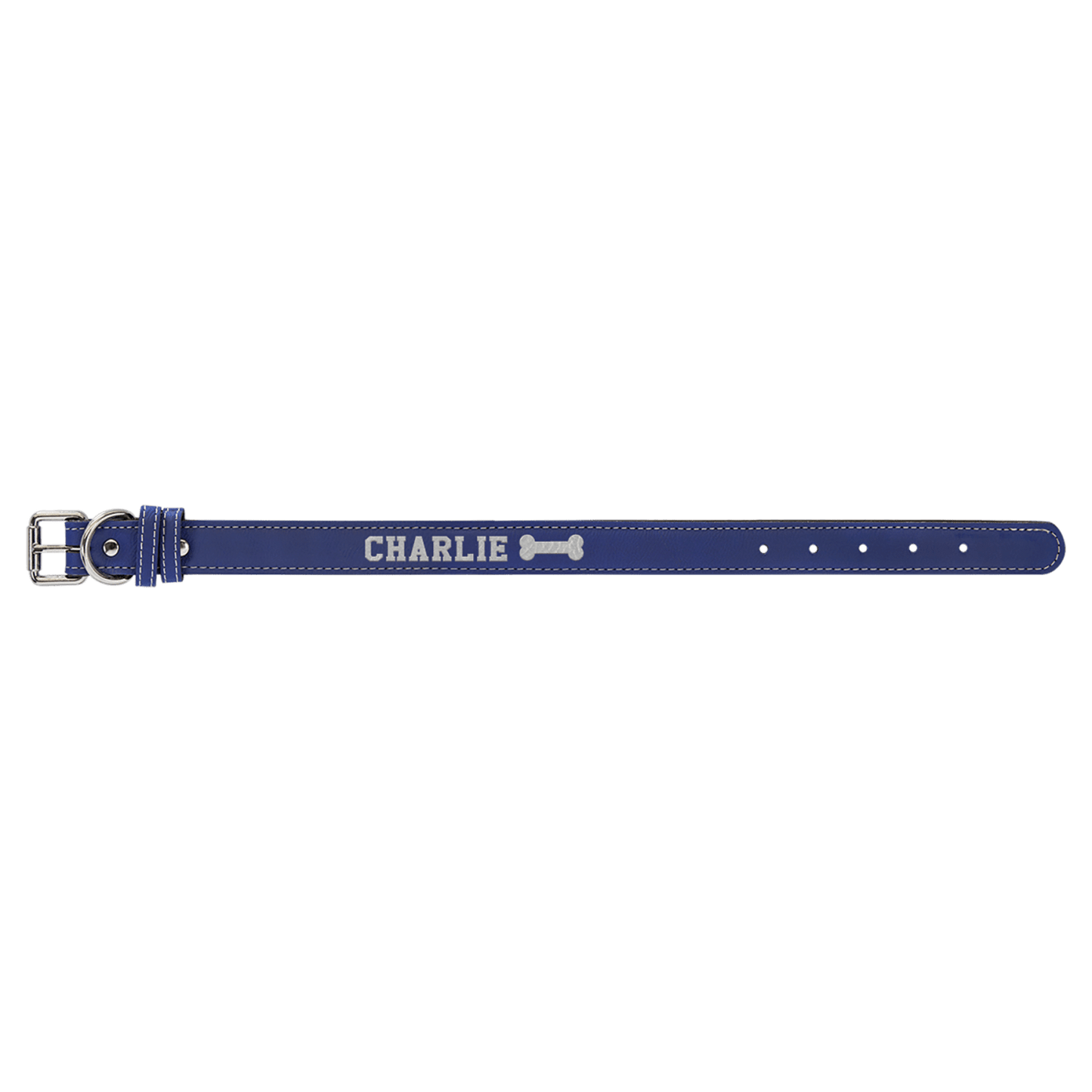 Blue/Silver personalized leatherette dog collar
