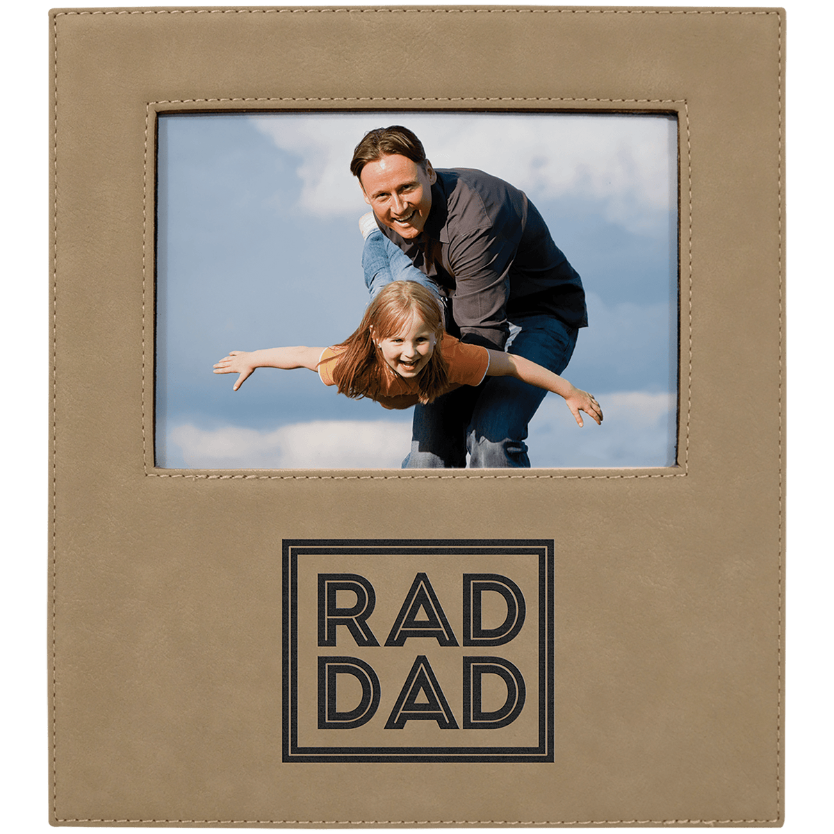Personalized light brown leatherette 5x7 photo frame with engraving area