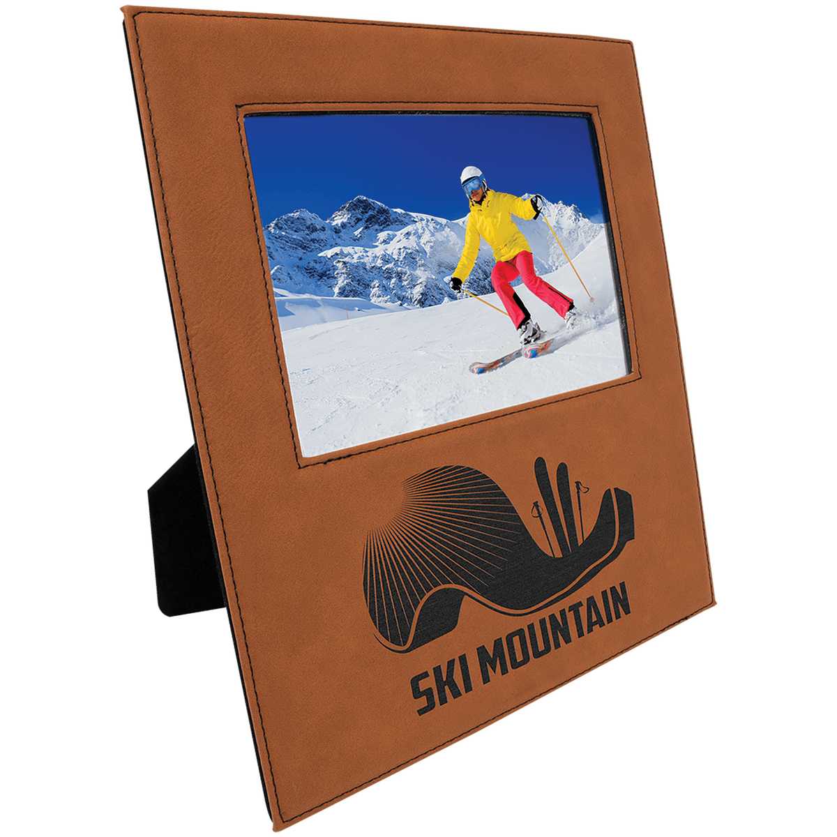 Personalized rawhide leatherette 5x7 photo frame with engraving area