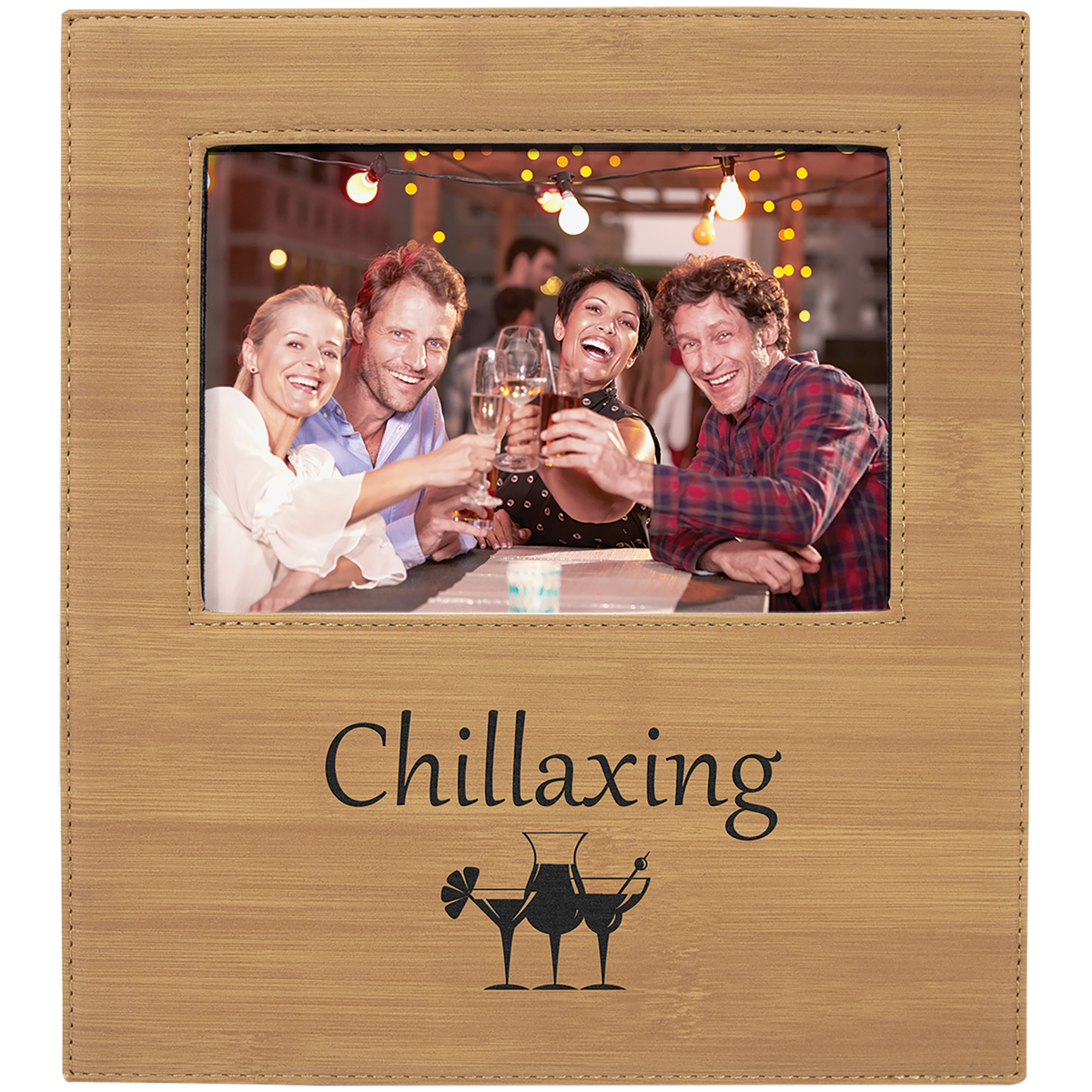 Personalized bamboo leatherette 5x7 photo frame with engraving area
