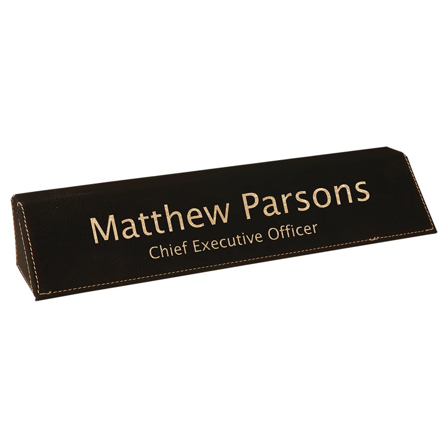 Black/Gold 10½" Leatherette Desk Wedge Name Plate