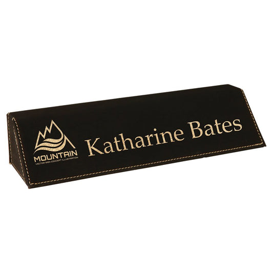 Black/Gold 8½" Leatherette Desk Wedge Name Plate