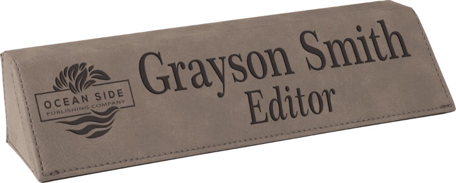 Gray 8½" Leatherette Desk Wedge Name Plate