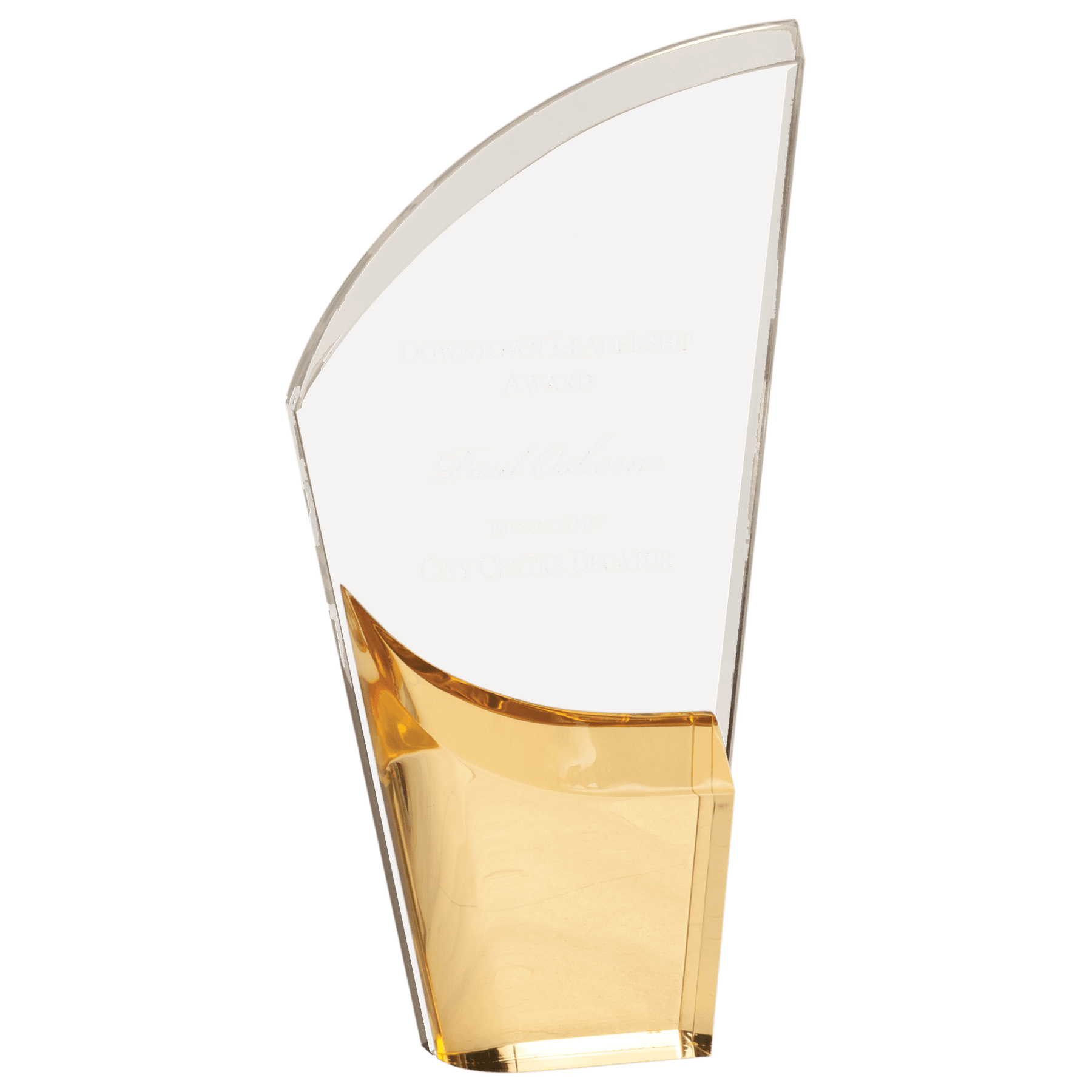 Gold Lunar Acrylic award, 8 1/2", self-standing acrylic with clear engraving area