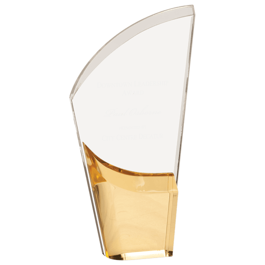Gold Lunar Acrylic award, 8 1/2", self-standing acrylic with clear engraving area