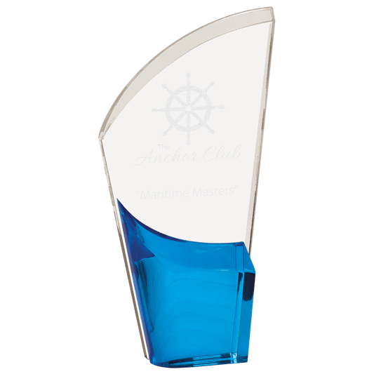 Blue Lunar Acrylic award, 8 1/2", self-standing acrylic with clear engraving area