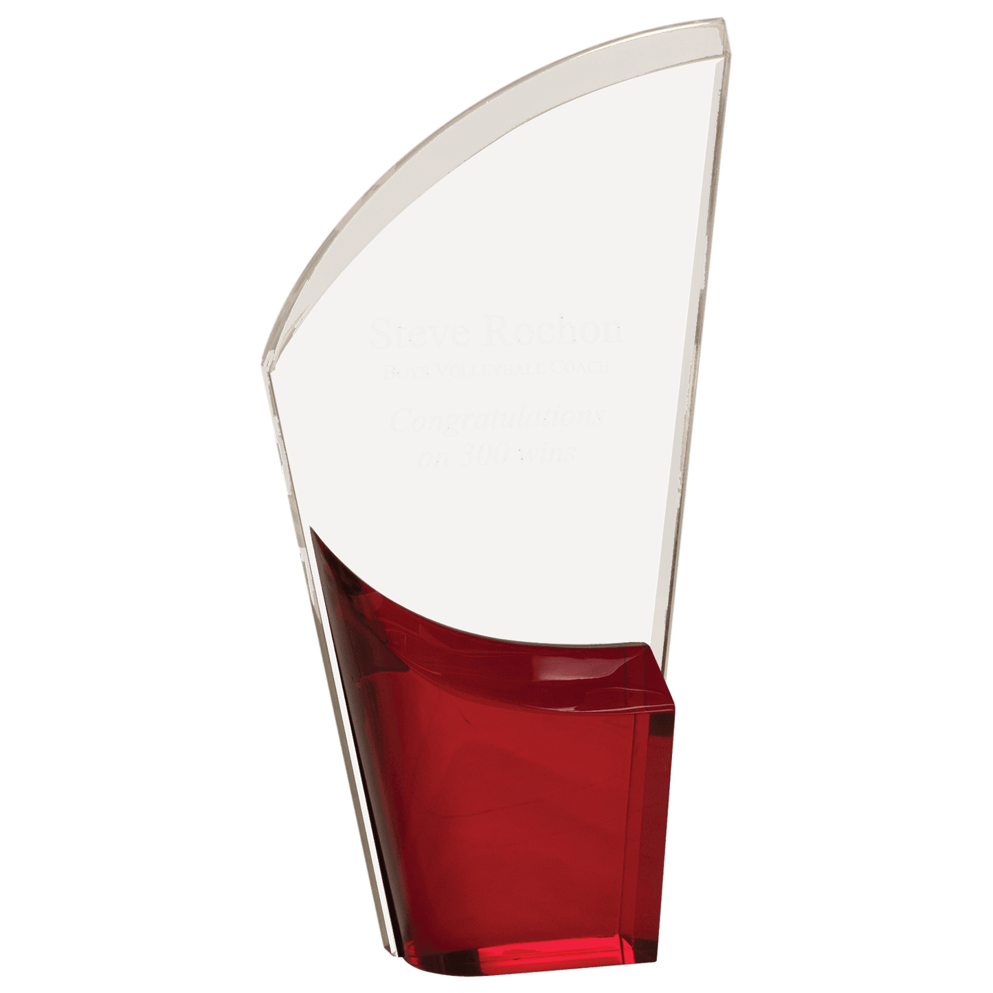 Ruby Lunar Acrylic award, 8 1/2", self-standing acrylic with clear engraving area