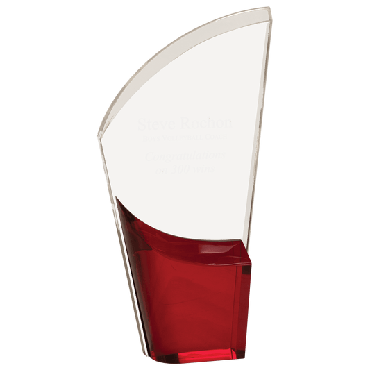Ruby Lunar Acrylic award, 8 1/2", self-standing acrylic with clear engraving area