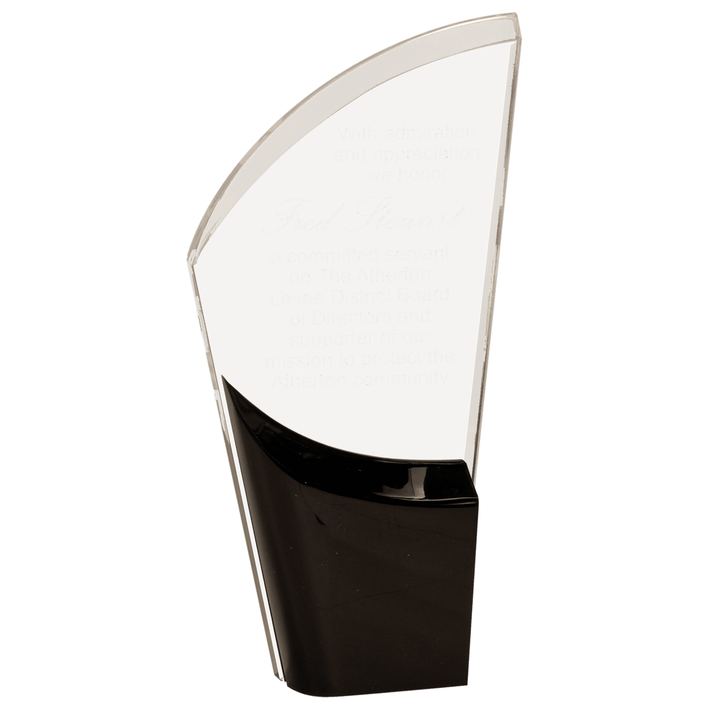 Black Lunar Acrylic award, 8 1/2", self-standing acrylic with clear engraving area