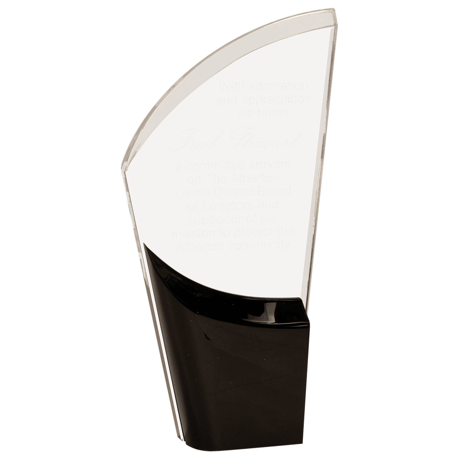 Black Lunar Acrylic award, 8 1/2", self-standing acrylic with clear engraving area