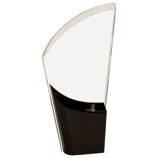 Black Lunar Acrylic award, 8 1/2", self-standing acrylic with clear engraving area