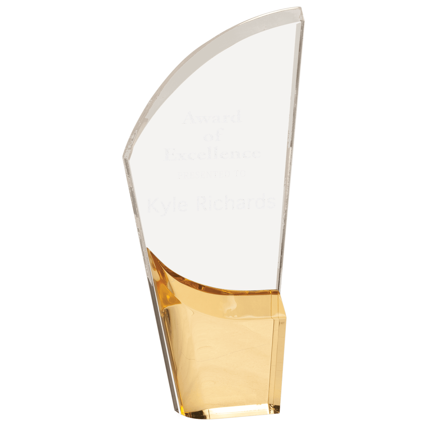 Gold Lunar Acrylic award, 9 1/2", self-standing acrylic with clear engraving area