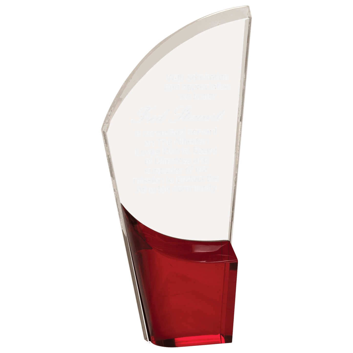 Ruby Lunar Acrylic award, 9 1/2", self-standing acrylic with clear engraving area