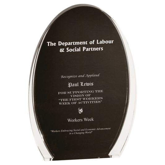 Black & Clear Luminary Oval Acrylic award, 7", self-standing acrylic with clear engraving area