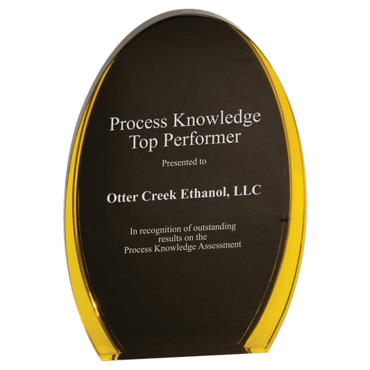 Black & Gold Luminary Oval Acrylic award, 7", self-standing acrylic with clear engraving area