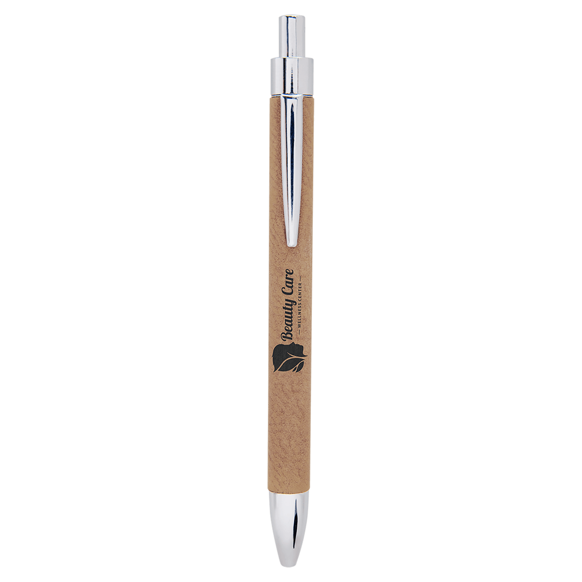 Personalized light brown leatherette wrapped ballpoint pen