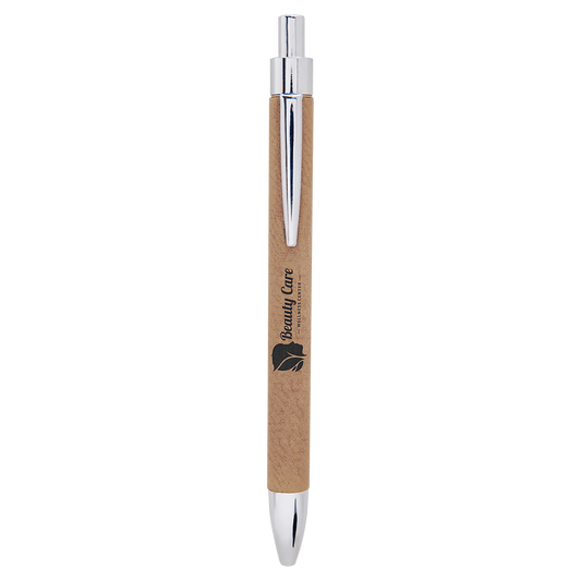 Personalized light brown leatherette wrapped ballpoint pen