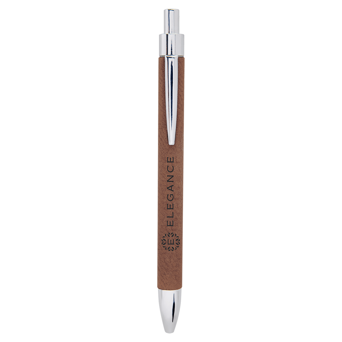 Personalized dark brown leatherette wrapped ballpoint pen
