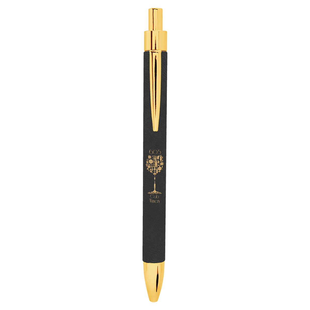 Personalized black/gold leatherette wrapped ballpoint pen