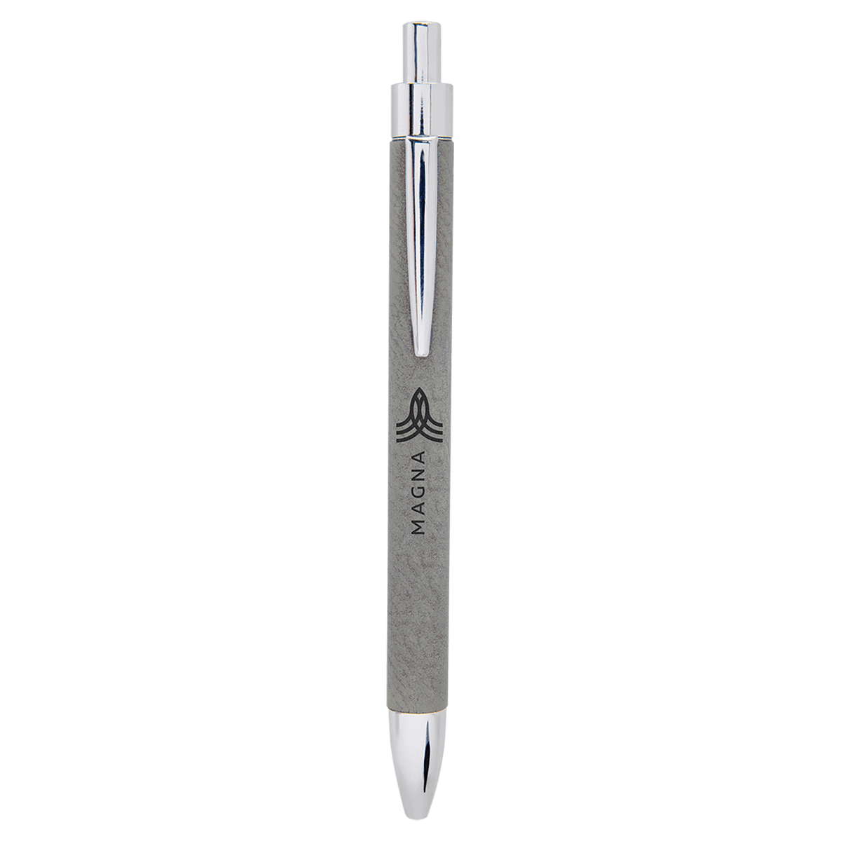 Personalized gray leatherette wrapped ballpoint pen